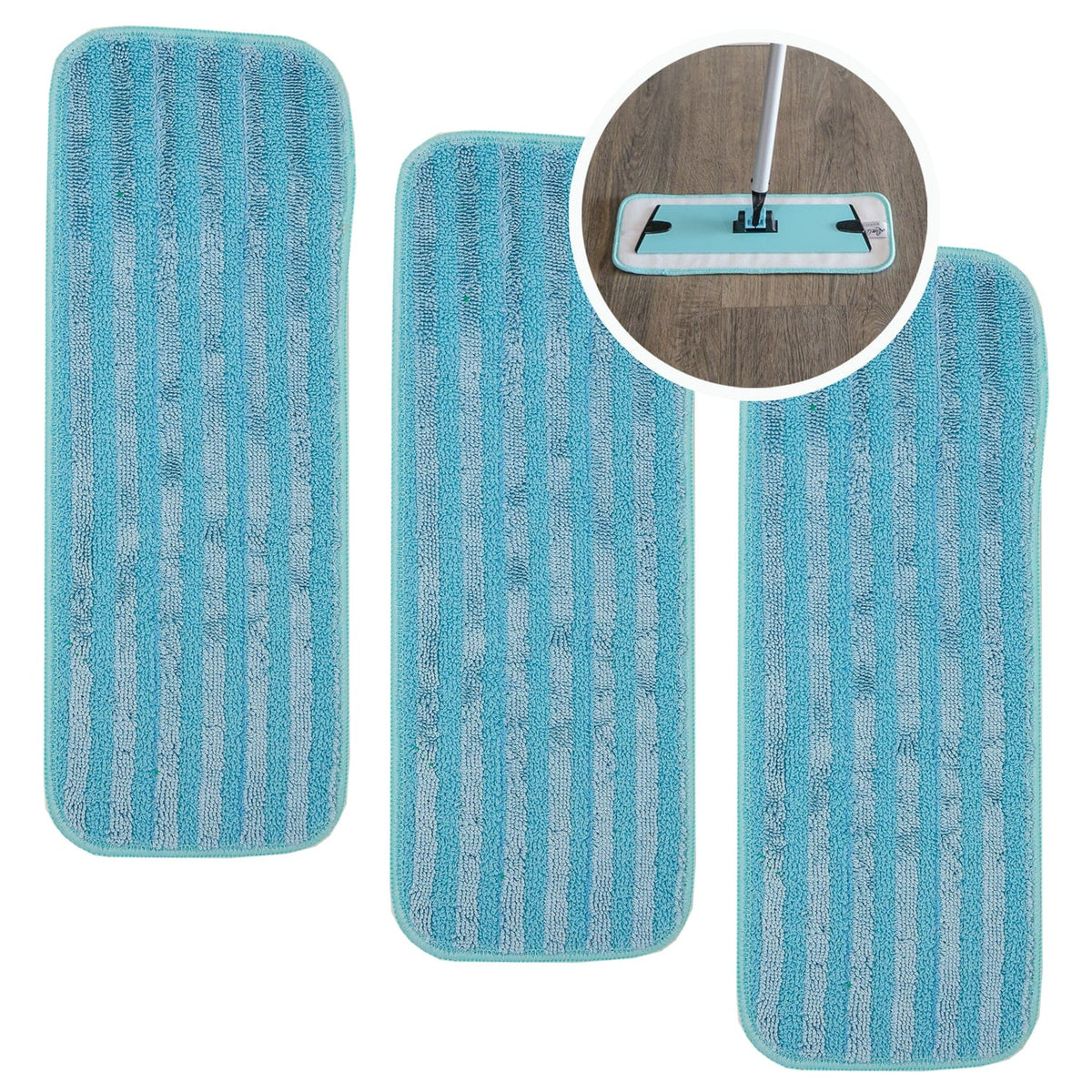 DON ASLETT 14" MICROFIBER MOP PADS AQUA SET OF 3 Don Aslett
