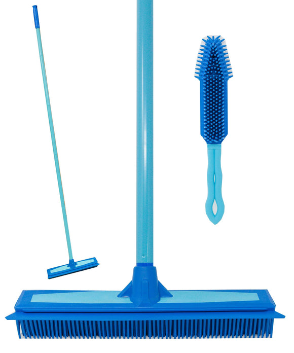Don Aslett Rubber Broom with Squeegee and Hand Brush -Hair Removal Tool