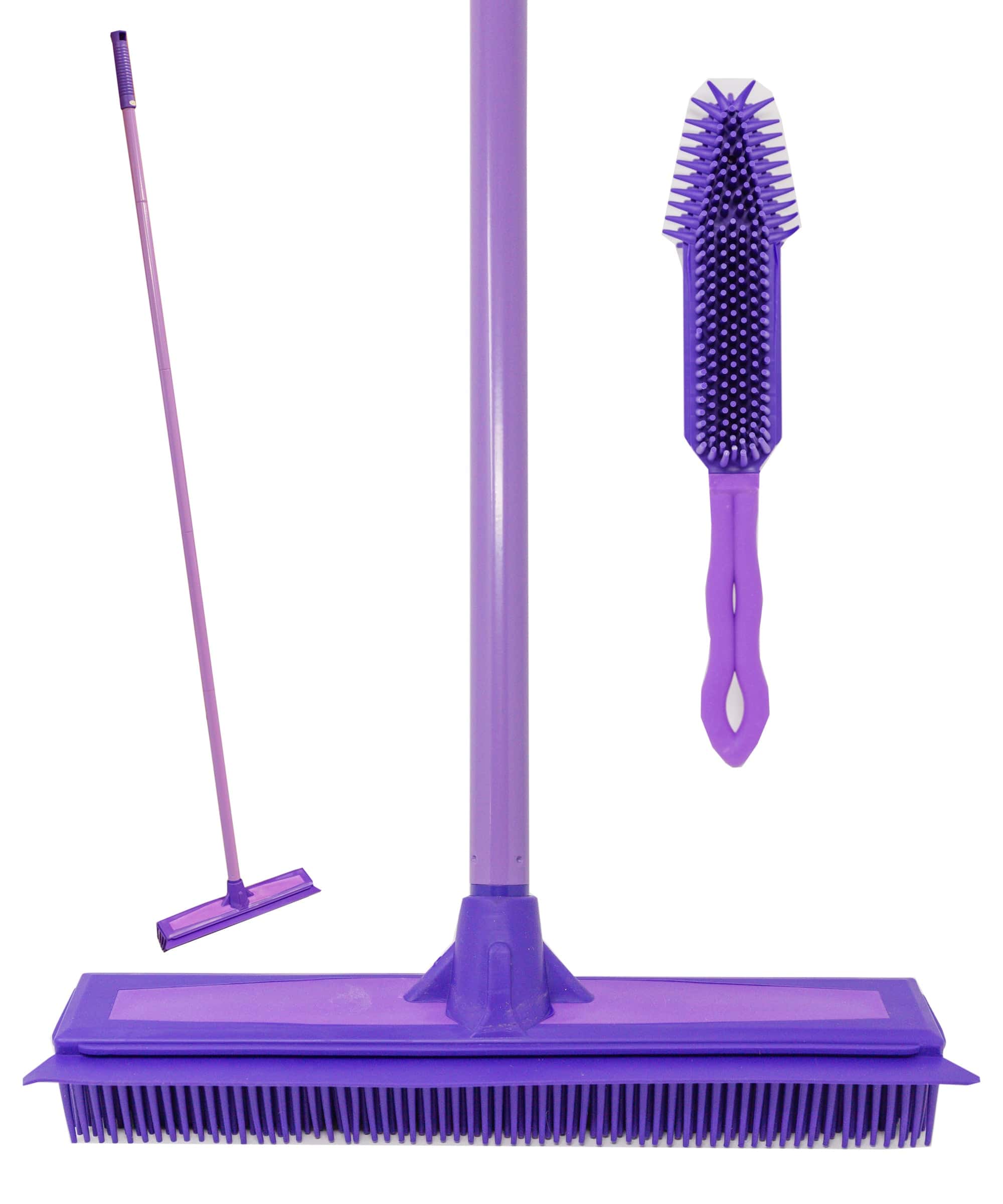 Don Aslett Rubber Broom with Squeegee and Hand Brush -Hair Removal Tool